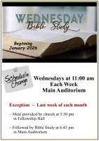 Wednesday Bible Study - New Schedule